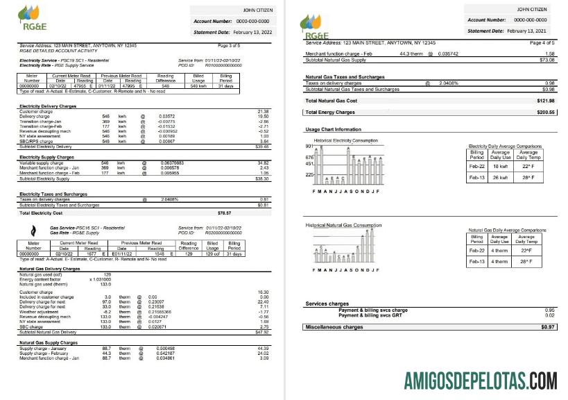 realista Modelo de fatura de serviços públicos RG&E dos EUA em formato Word e PDF (2 páginas) 3 4